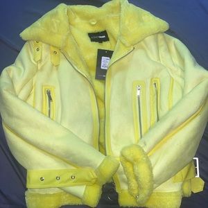 Neon yellow faux fur jacket